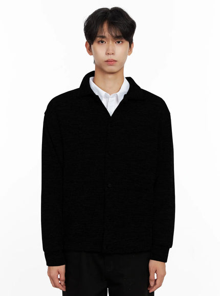 mens-button-up-collar-knit-cardigan-io517 / Black