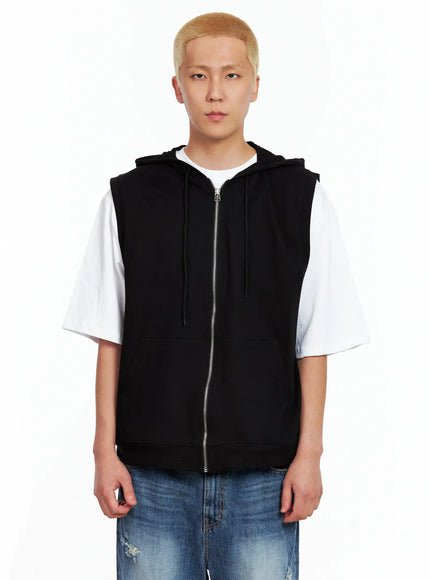 mens-cotton-zip-up-hoodie-vest-il511 / Black