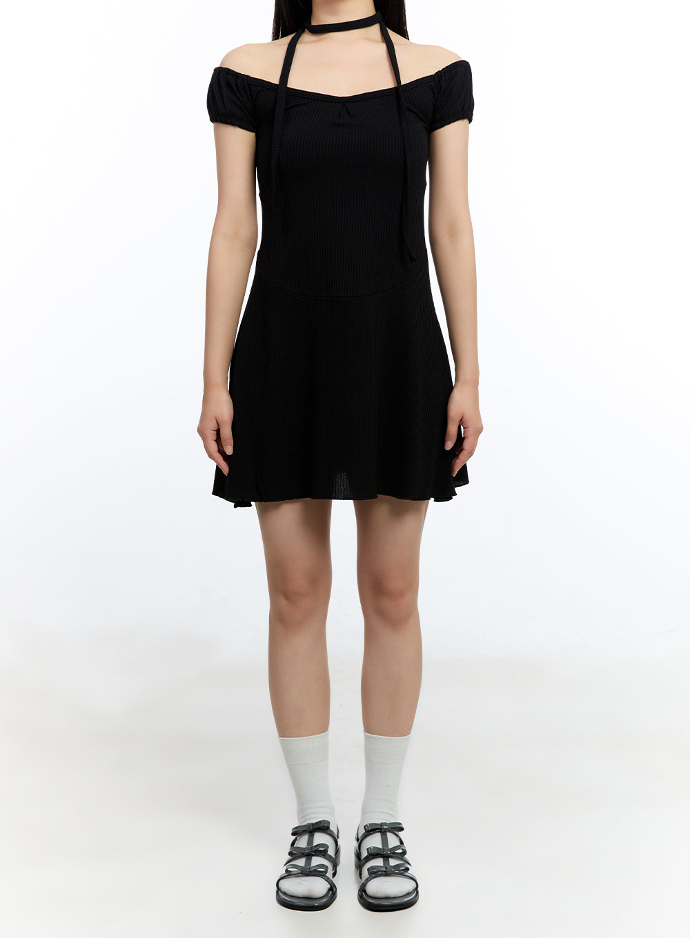 flare-mini-dress-with-scarf-set-iu503 / Black