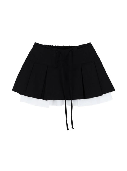 layered-pleated-mini-skirt-is516 / Black