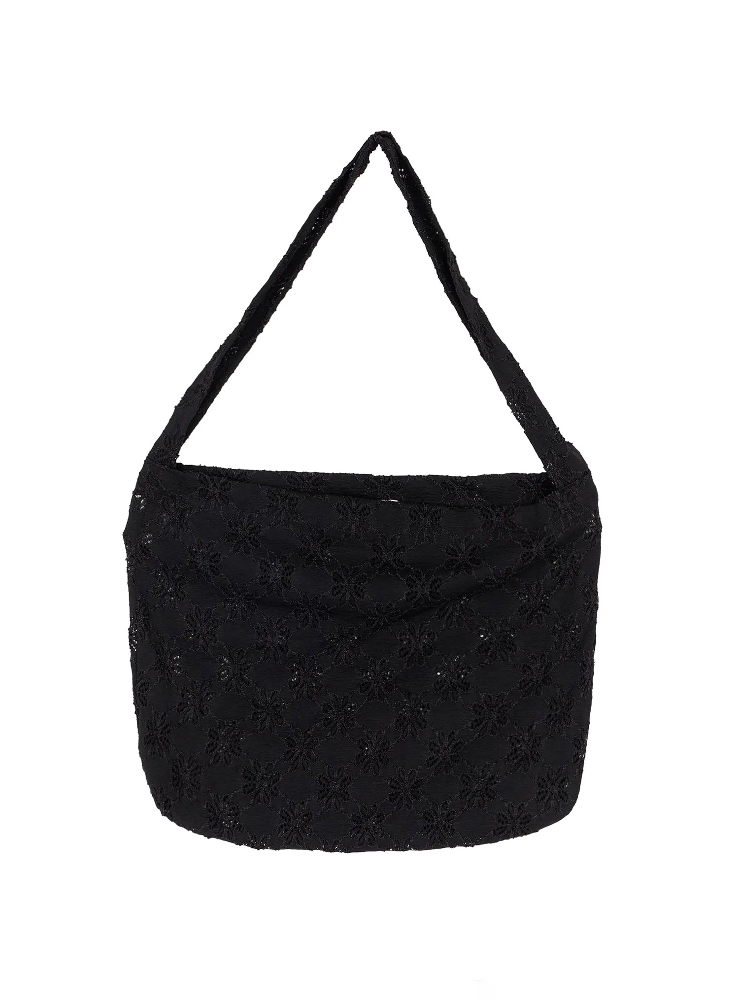 floral-eyelet-shoulder-tote-ia523 / Black