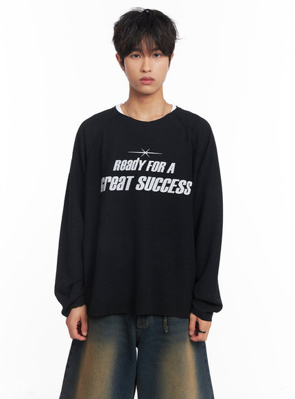 mens-ribbed-graphic-raglan-sweatshirt-iy508 / Black