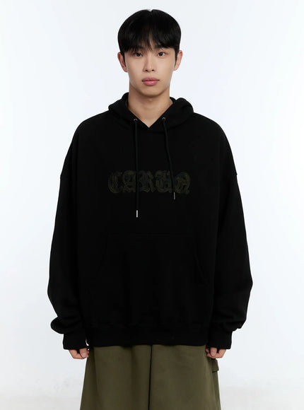 mens-hooded-camo-patch-sweatshirt-ig519 / Black