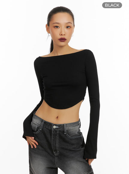 boat-neck-crop-tee-ia417 / Black