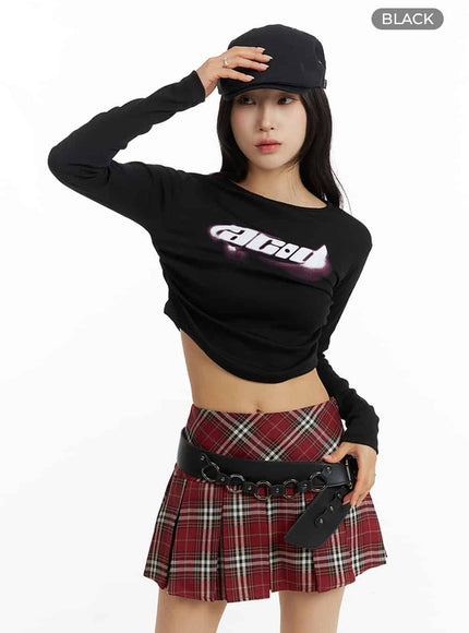 round-hem-long-sleeve-crop-tee-im405 / Black