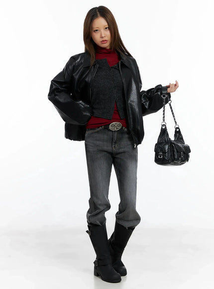 oversized-faux-leather-jacket-in528 / Black