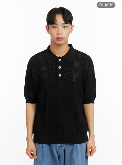 mens-cotton-buttoned-collar-t-shirt-iu412 / Black