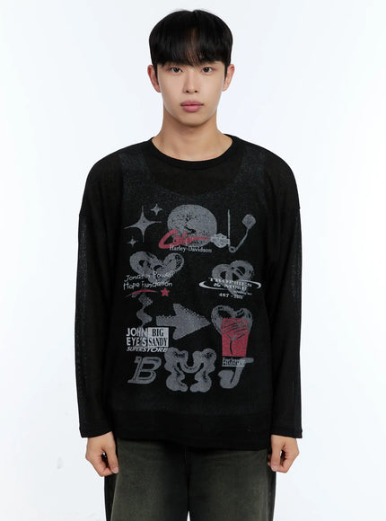 mens-graphic-linen-long-sleeve-tee-il515 / Black