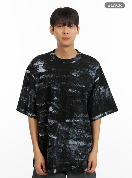 mens-graphic-round-neck-oversized-top-iu418 / Black