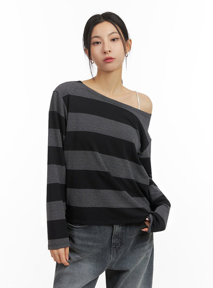 one-shoulder-striped-top-id431 / Black