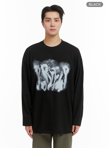 mens-graphic-cotton-long-sleeve-t-shirt-ia401 / Black