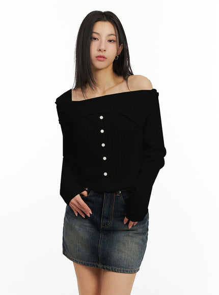 slim-fit-off-shoulder-top-ij503 / Black