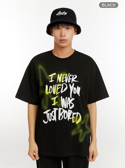 mens-cotton-lettering-oversize-t-shirt-iu427 / Black