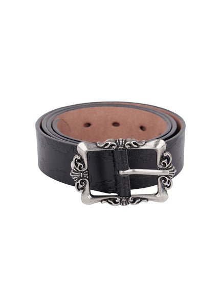 square-buckle-faux-leather-belt-is525 / Black