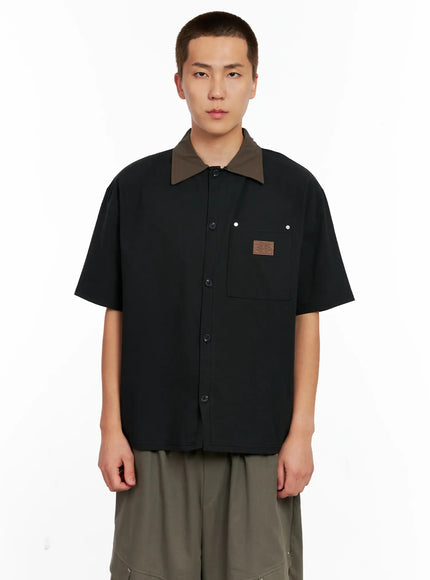 mens-two-tone-button-up-ig511 / Black