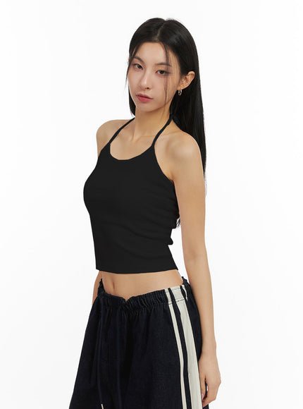 cotton-halter-neck-crop-top-ij503 / Black