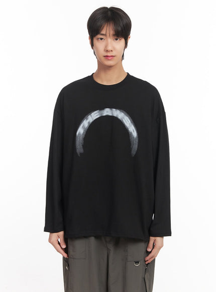 mens-graphic-cotton-long-sleeve-shirt-ia510 / Black