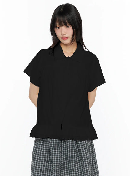 frill-flare-collar-blouse-iy525 / Black