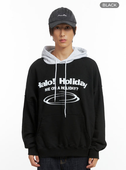 mens-mixed-color-graphic-hoodie-sweatshirt-io402 / Black