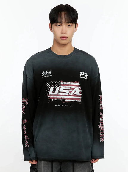 mens-vintage-graphic-gradient-long-sleeve-tee-in525 / Black