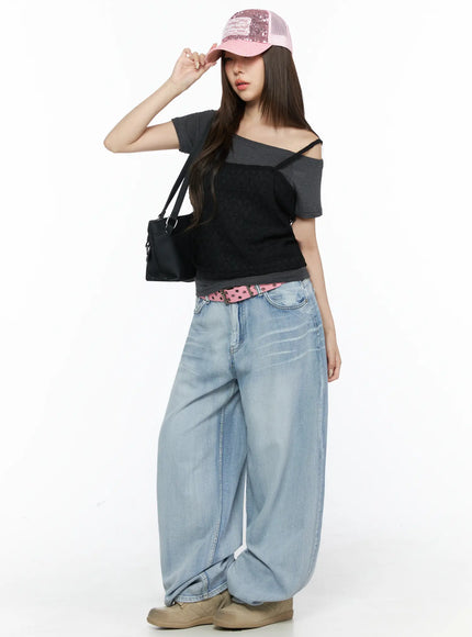 lace-off-shoulder-top-set-iu518 / Black