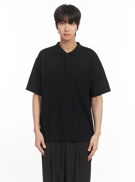 mens-loose-fit-collared-ribbed-t-shirt-ia510 / Black
