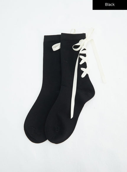 tied-ribbon-midi-socks-in316 / Black