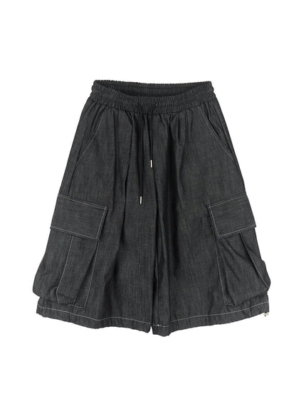 mens-cargo-stitched-jorts-ia511 / Black