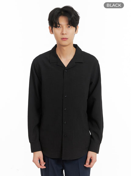 mens-open-collar-buttoned-shirt-ia401 / Black