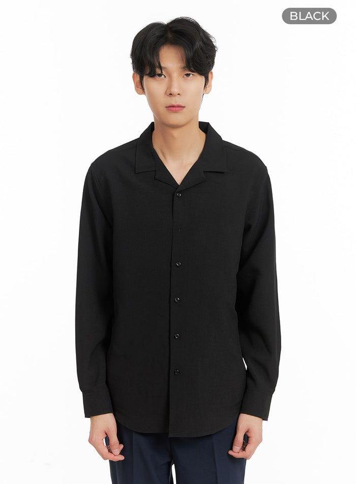 mens-open-collar-buttoned-shirt-ia401 / Black