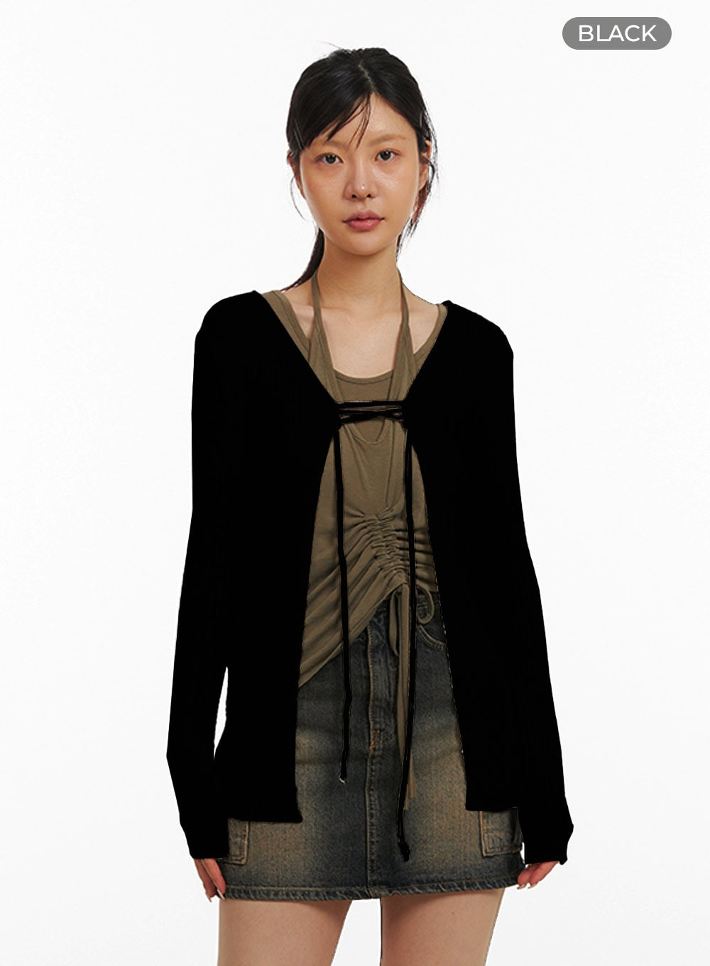tie-knit-midi-cardigan-iy410 / Black
