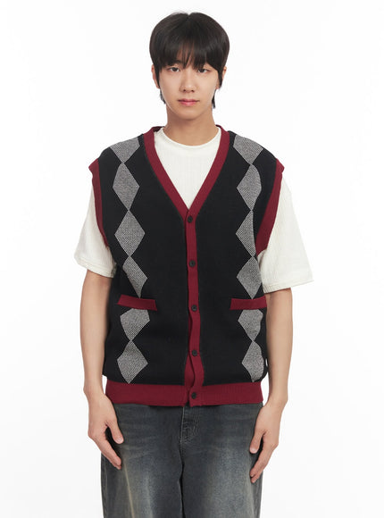 mens-argyle-v-neck-sweater-vest-ia511 / Black