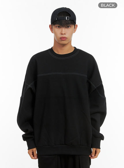 mens-stitch-oversize-cotton-sweatshirt-is419 / Black