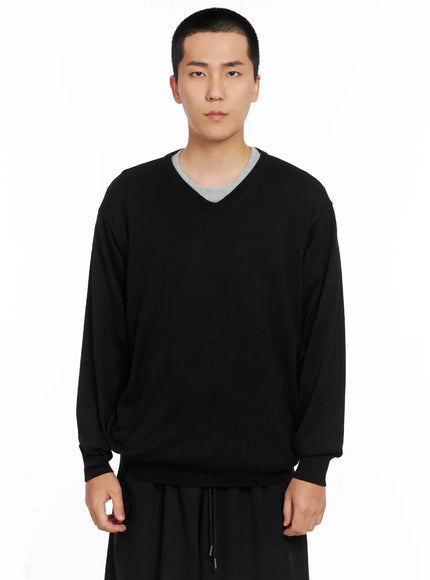 mens-v-neck-knit-pullover-ig529 / Black