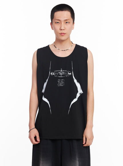 men-s-greed-graphic-sleeveless-t-shirt-iu503 / Black