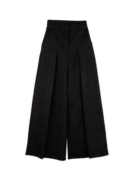 classic-pintuck-wide-fit-dress-pants-ij510 / Black