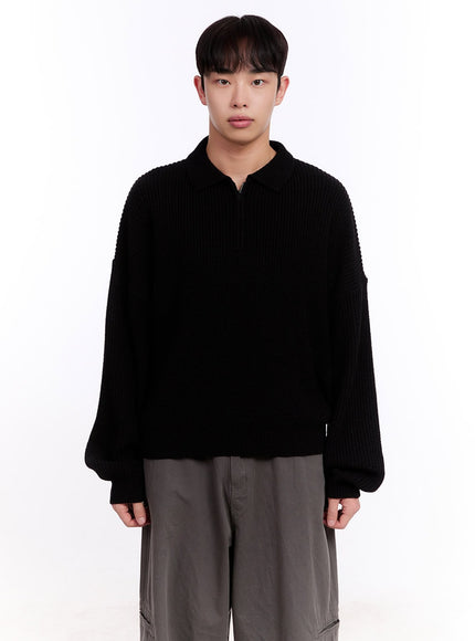 mens-ribbed-half-zip-sweater-im512 / Black