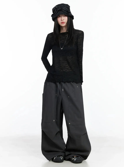 sheer-lace-long-sleeve-top-im509 / Black