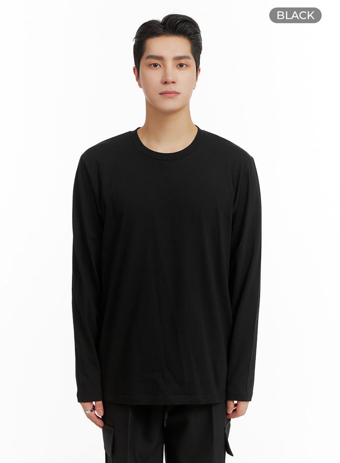 mens-basic-cotton-long-sleeve-t-shirt-ia401 / Black