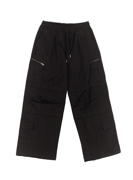 mens-cotton-pocket-wide-leg-pants-im528 / Black