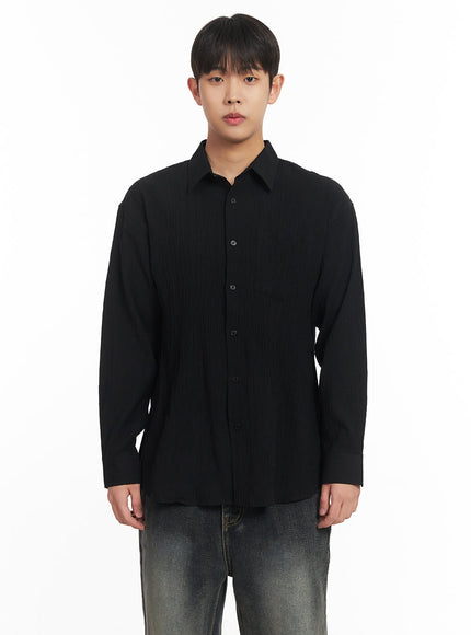 mens-wrinkle-collared-shirt-im514 / Black