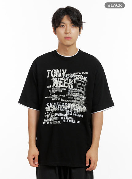 mens-double-layer-graphic-t-shirt-ig409 / Black