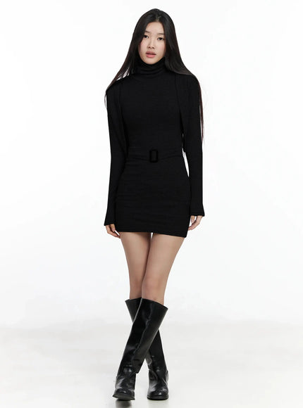 buckle-knit-dress-and-cardigan-set-im506 / Black