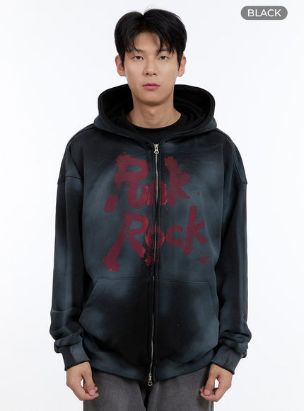 mens-oversized-punk-rock-hoodie-jacket-ig427 / Black