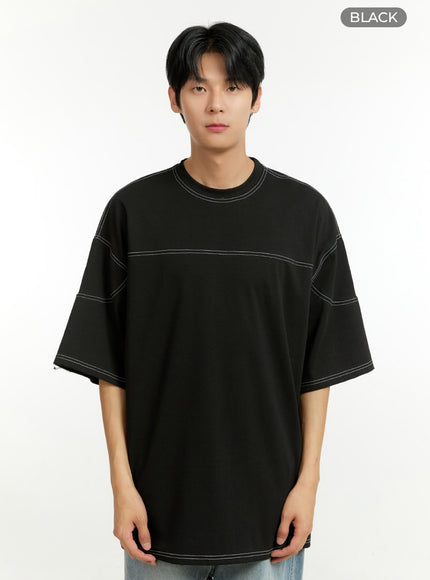 mens-oversize-cotton-round-neck-t-shirt-il412 / Black