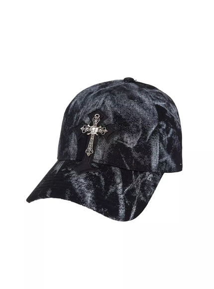 pearl-cross-grunge-style-cap-iu518 / Black