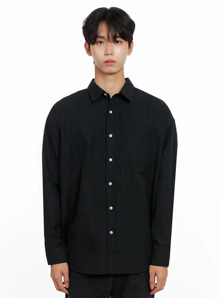 mens-essential-button-up-shirt-io517 / Black