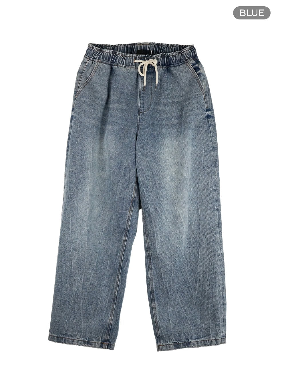 Banding Baggy Jeans IU412 in Blue, size L