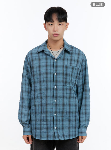 mens-checkered-buttoned-shirt-is412 / Blue