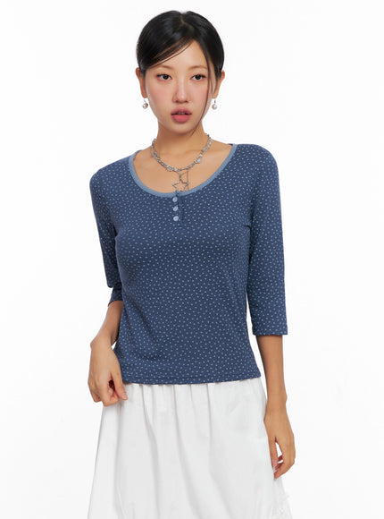 3-4-sleeve-round-neck-tee-ig527 / Blue